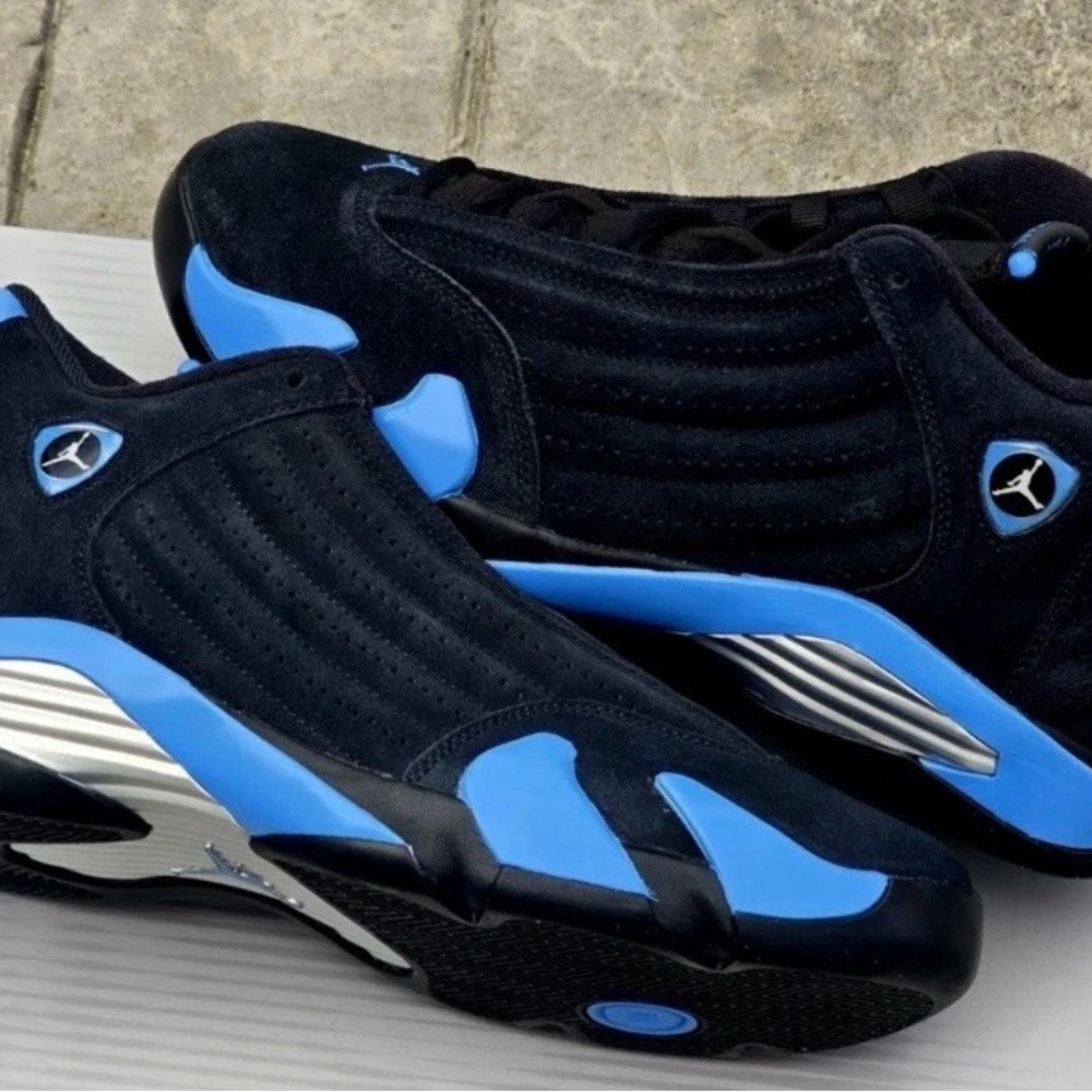 🔥🔥Jordan 14 Black and Light Blue Suede Low-Top Sneakers🔥🔥